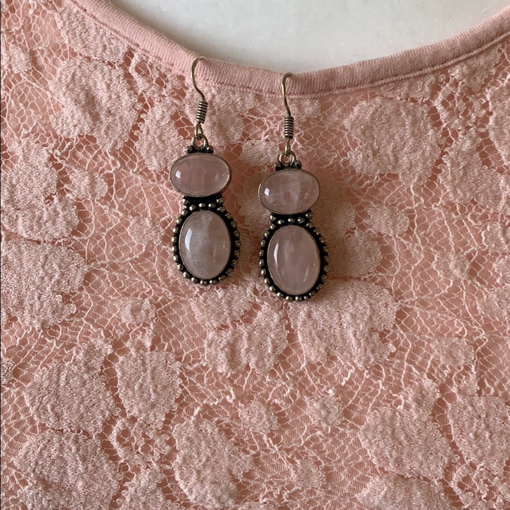 Pink quartz and silver earrings